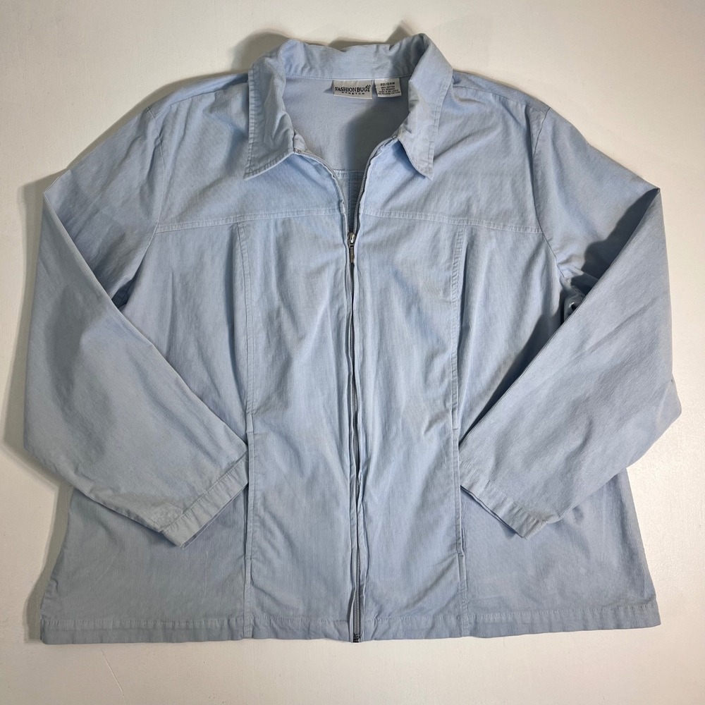 Fashion Bug 22/24W Light Blue Corduroy Zip Jacket Cotton Stretch Plus Size